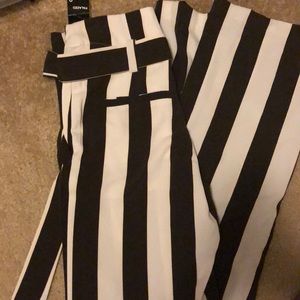 Brown and white paper bag trousers